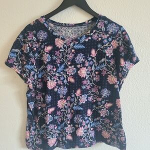 LOFT Navy Floral Short Sleeve